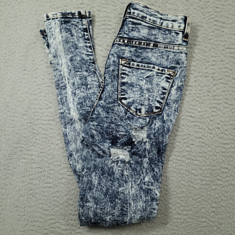 Vibrant M.i.U Womens Jr 3 Blue Acid Wash Distressed Ripped Skinny Jeans